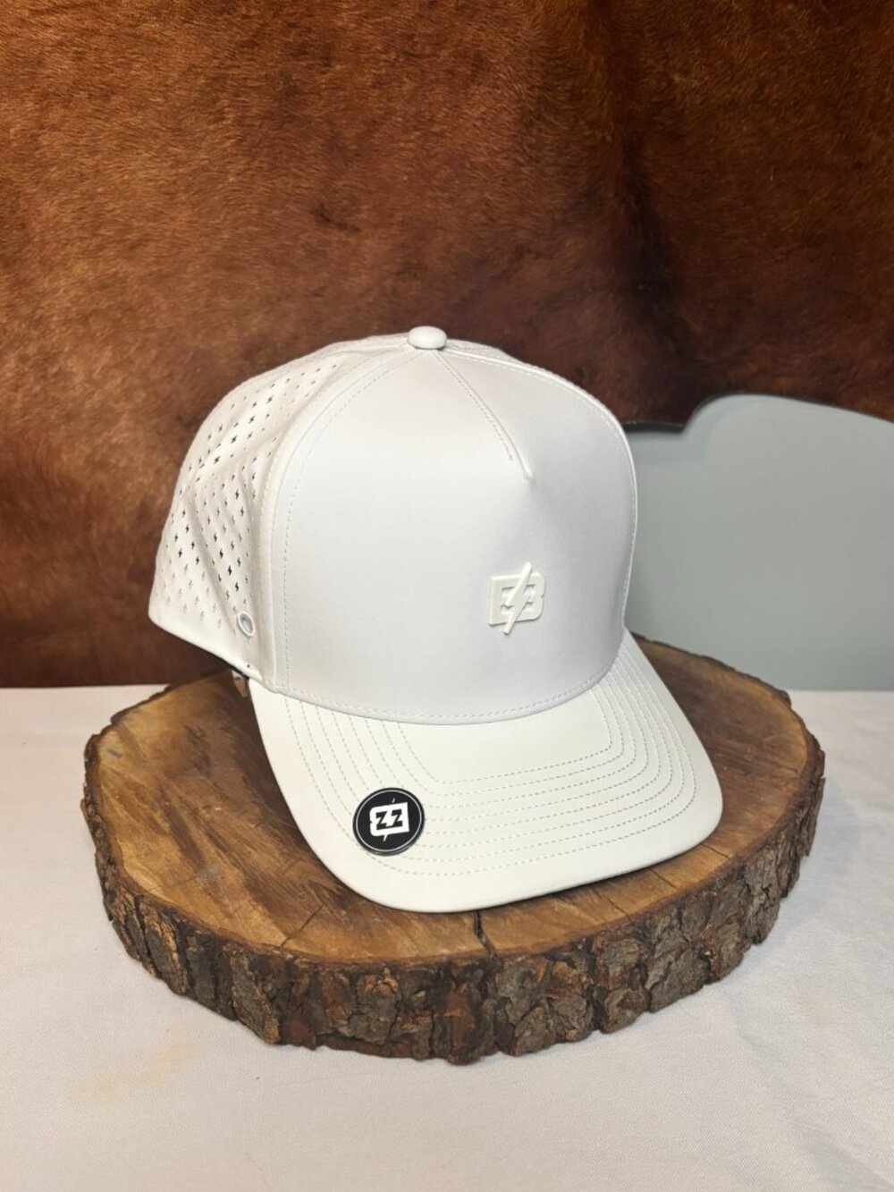 Brimz Supply White Performance Snapback Hat | Laser Perforated Golf Outdoors Cap